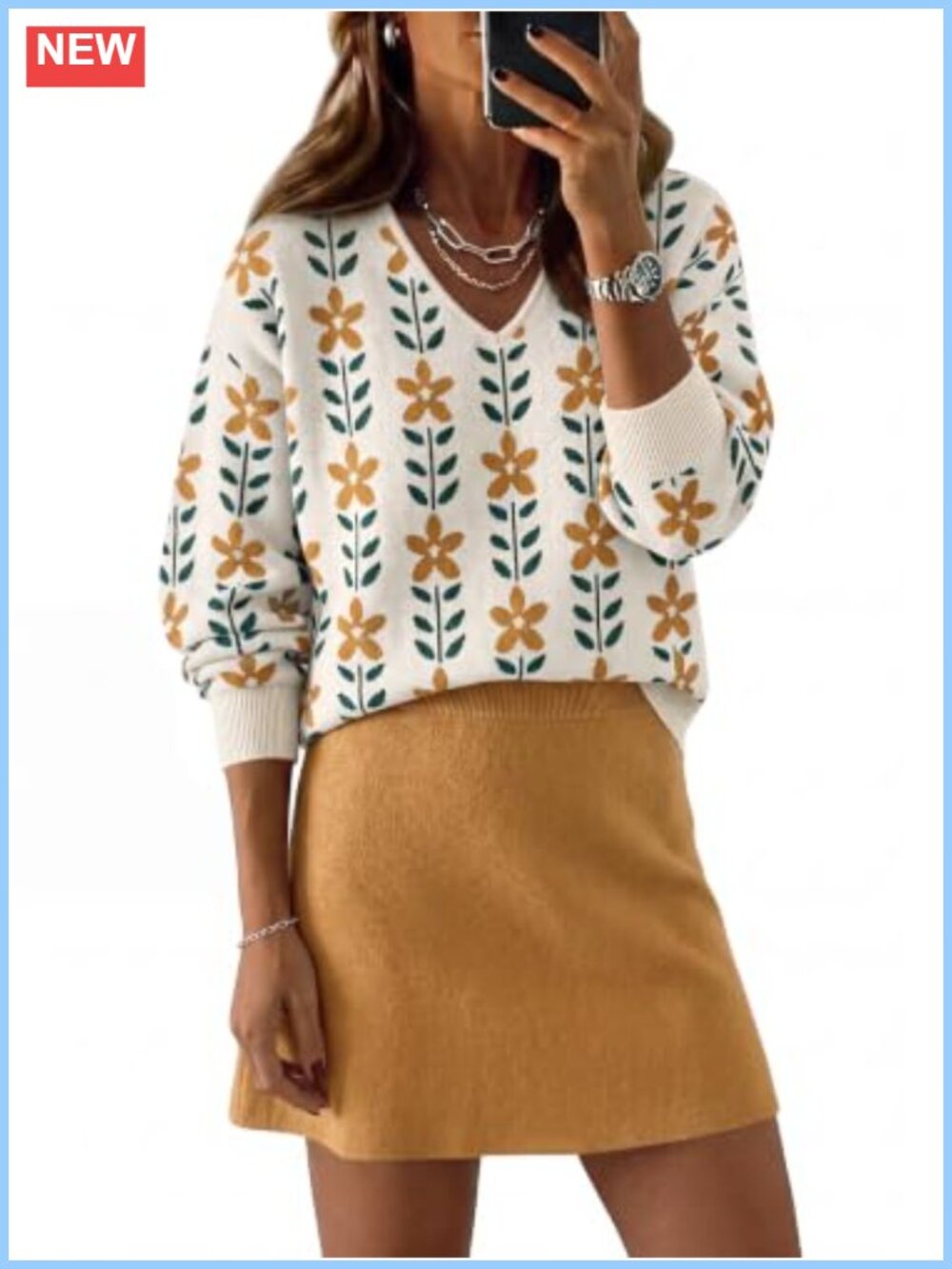 Women's 2 Piece Knit Sweater and Skirt Set V-Neck Casual Outfit